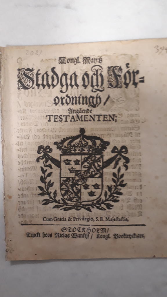 Stadga och förordning angående testamenten.