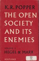 The Open Society and its Enemies Volume 1 Plato - Volume 2 Hegel & Marx