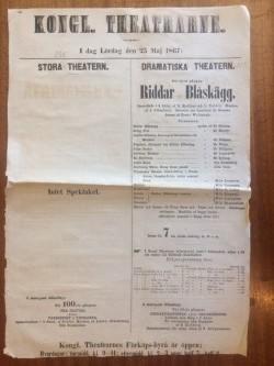 Affisch för de "Kongl. Theatrarne" Söndag den 25 maj 1867.